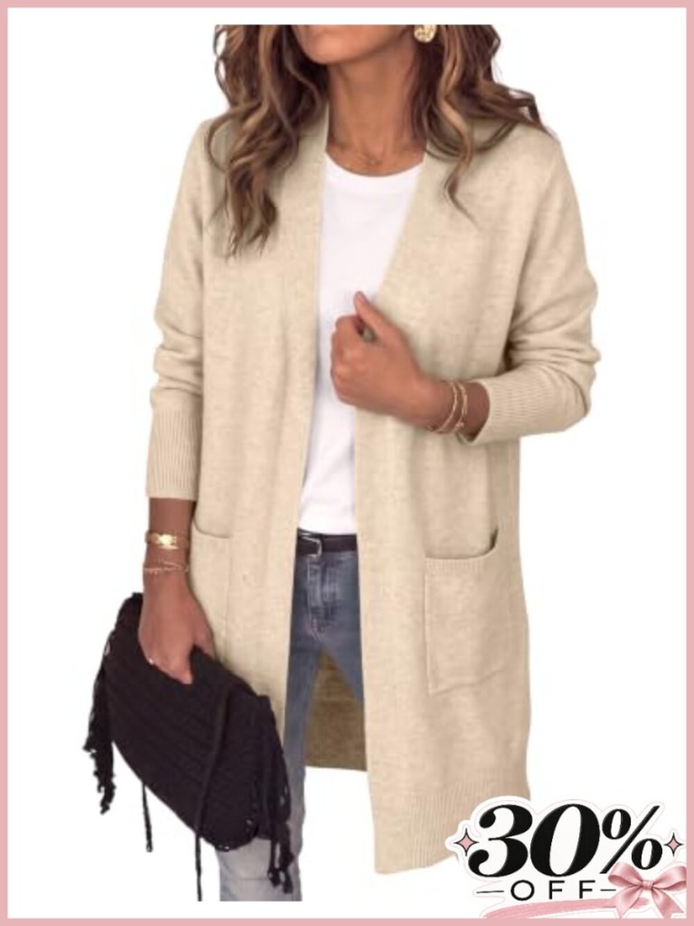 Women's Lightweight Open Front Long Cardigan Sweater with Pockets